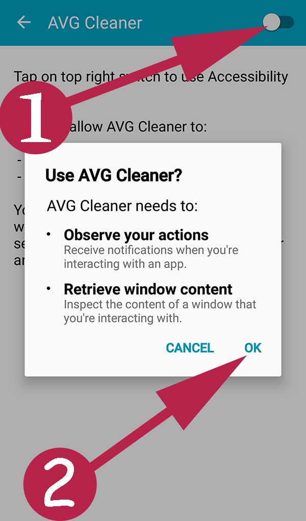 Enable accessibility permission for AVG Cleaner
