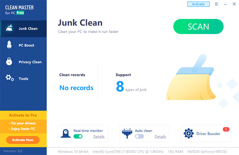 Clean Master scan for junk files