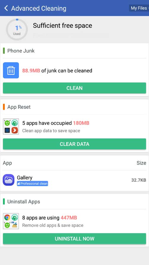 Advance cleaning Android phone storage