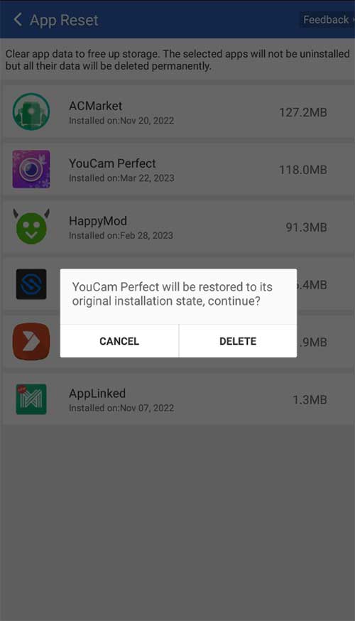 App reset Clean master