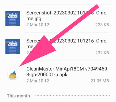 Clean master apk on file manager