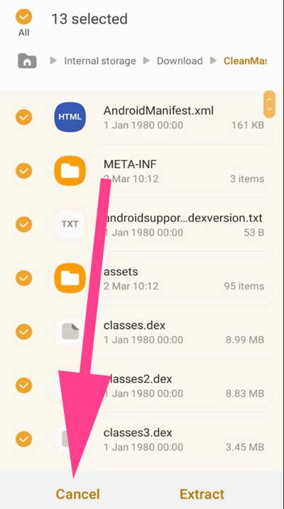 extract clean master apk zip